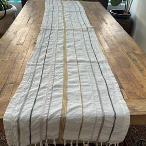 Hearth & Hand With Magnolia Table Runner Linen Blend Cream Striped Size 19”x 90”